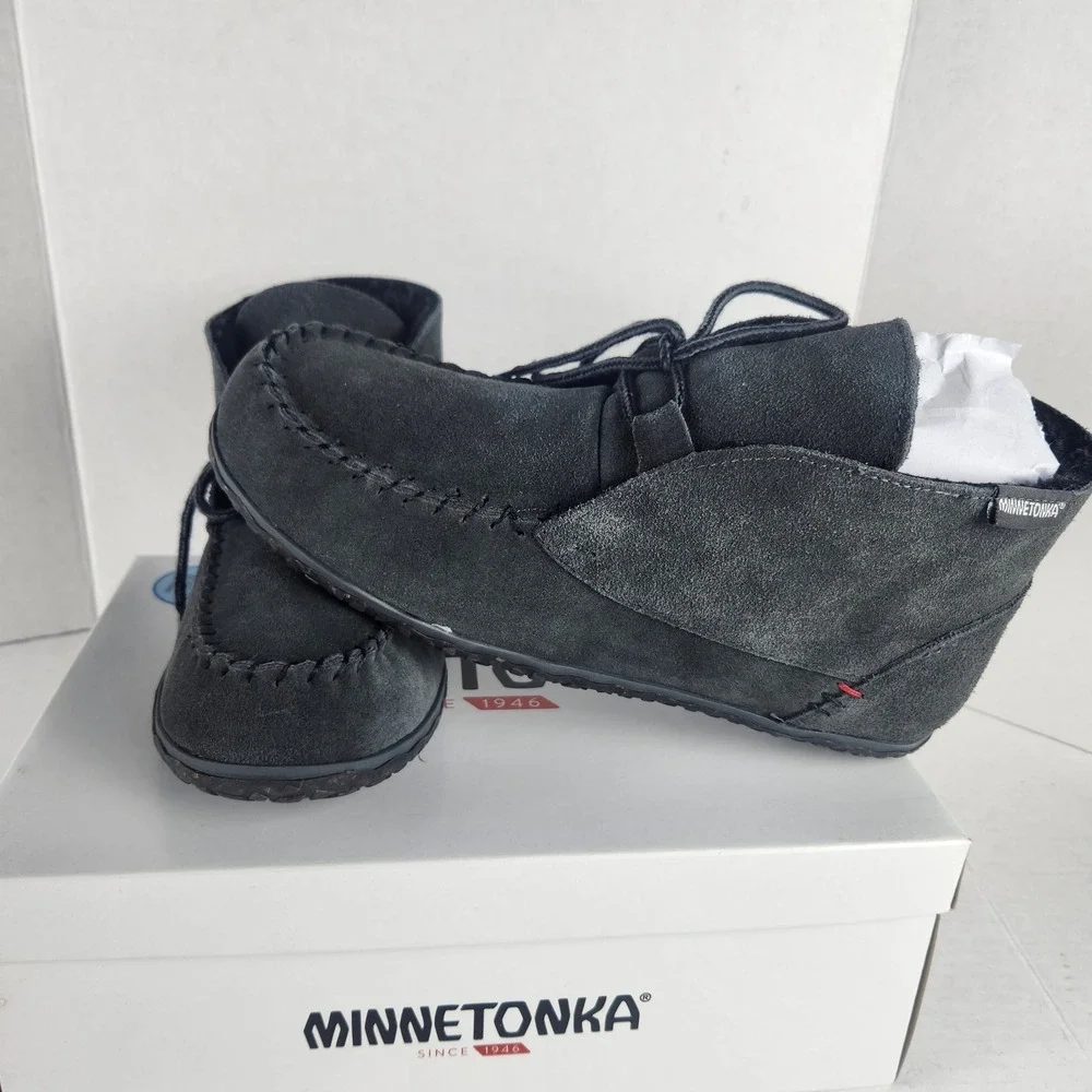 Minnetonka Mens Torrey Charcoal Suede Moccasin Chukka Boots 41064 Size 11M